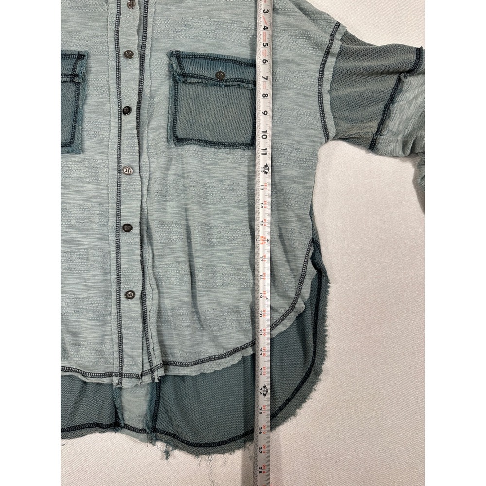 POL Clothing Mixed Media Patchwork Button Down Shirt Teal‎ Blue Small - Picture 8 of 8